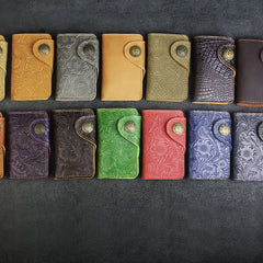 Handmade Leather Floral Mens Cool Key Wallet Wallet Card Holder Small Card Keychain Wallets for Men