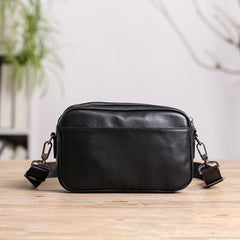 MIni Black Leather MENS Side Bag Black Small Leather Messenger Bag Courier Bag For Men - iwalletsmen