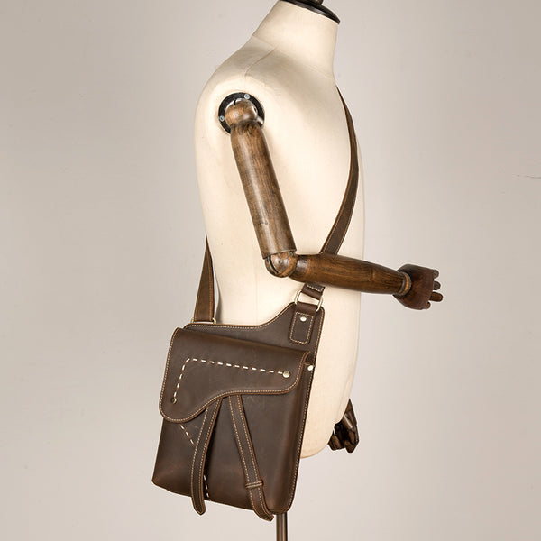 Cool Brown Mens Leather Small Side Bag Vintage Messenger Bags Courier Bag for Men - iwalletsmen