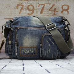 Vintage Denim Blue Mens Casual Side Bag Messenger Bag Jean Blue Postman Bags Courier Bag For Men - iwalletsmen