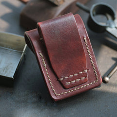 Red Brown Handmade Leather Mens Zippo Lighter Case With Belt Loop Cool Standard Zippo Lighter Holders For Men - iwalletsmen