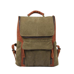 Fashion Canvas Leather Mens Large Army Green Backpack School Backpack Canvas Travel Backpack For Men - iwalletsmen