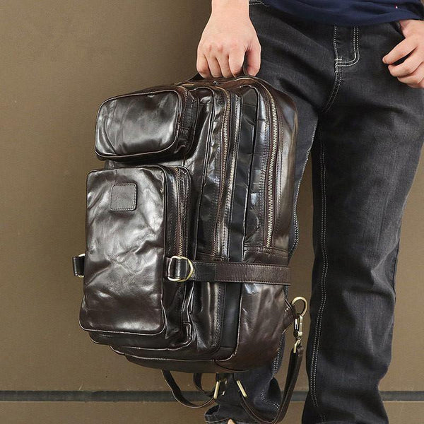 Cool Leather Mens 15 inches Computer Backpack Travel Backpacks Brown Weekender Bag Travel Bag for Men - iwalletsmen