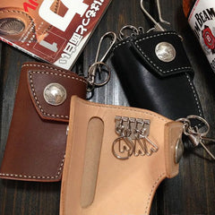 Handmade Leather Mens Cool Key Wallet Car Key Holder Keychain Wallet for Men Beige