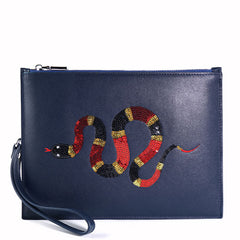 Handmade Leather Mens Clutch Snake Cool Slim Wallet Zipper Clutch Wristlet Wallet for Men - iwalletsmen