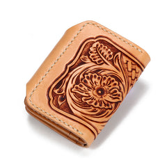 Handmade Leather Mens Cool Tooled Floral billfold Wallet Card Holder Card Wallets for Men
