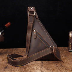 Cool Brown Leather Triangular Chest Bag Sling Bag Sling Crossbody Bag For Mens - iwalletsmen
