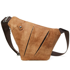 Cool Leather Brown Men's Sling Bag Chest Bag Black Crossbody Backpack For Men - iwalletsmen
