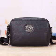 BADASS Black LEATHER MENS Small Ipad Courier Bag SIDE BAG Casual MESSENGER BAG FOR MEN - iwalletsmen