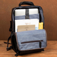 Black Fashion Mens Leather 14-inch Computer Backpacks Cool Travel Backpack School Backpack for men - iwalletsmen
