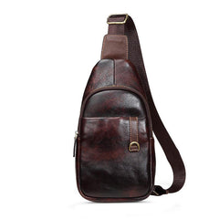 Brown Cool LEATHER MENS 8 inches Sling Bag One Shoulder Backpack Dark Brown Chest Bag For Men - iwalletsmen