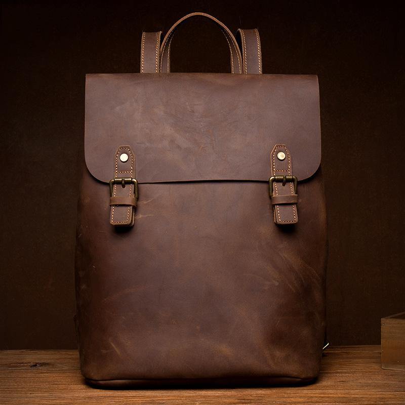 Fashion Black Mens Leather 15inchs Computer Backpack Brown Travel Backpacks School Backpack for men - iwalletsmen