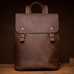 Fashion Black Mens Leather 15inchs Computer Backpack Brown Travel Backpacks School Backpack for men - iwalletsmen