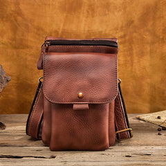 Cool Brown Leather Mens Belt Pouch Mini Shoulder Bag Belt Bag For Men - iwalletsmen