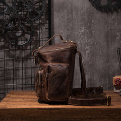 Blue Cool Mens Leather Hiking Backpack Travel Backpack Leather Backpack for Men - iwalletsmen