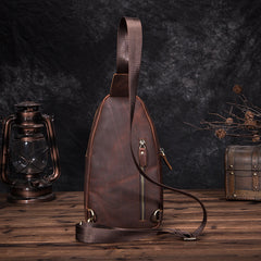 Badass Brown Leather Men's Sling Bag Chest Bag Vintage One shoulder Backpack For Men - iwalletsmen