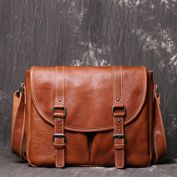 Dark Coffee Cool Leather 12 inches Small Satchel Messenger Bag Side Bag Brown Courier Bag For Men - iwalletsmen