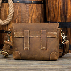 Cool Brown Leather 8 inches Mens Small Courier Bag Messenger Bags Postman Bags for Men - iwalletsmen