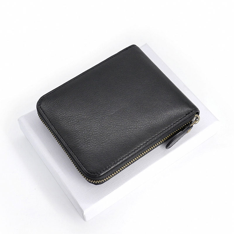 Leather Mens Black Zipper Small Wallet Front Pocket Wallet Small Wallet for Men - iwalletsmen