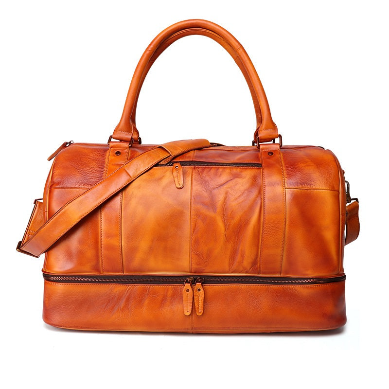 Cool Brown Leather Mens  23" Large Weekender Bag Black Business Travel Bag Duffle Bag for Men - iwalletsmen