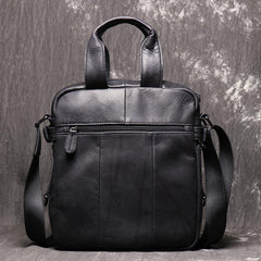 Black Leather Mens Laptop Work Bag Handbag Vertical Briefcase Shoulder Bags Black Business Bags For Men - iwalletsmen