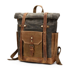 Waxed Canvas Leather Mens Travel Backpacks Canvas Backpack Canvas School Backpack for Men - iwalletsmen