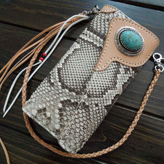 Handmade Leather Biker Wallet Mens Cool Chain Trifold Wallet Trucker Wallet with Chain