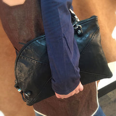 Genuine Leather Braided Mens Clutch Cool Slim Shoulder Bag Zipper Clutch Wristlet Wallet for Men