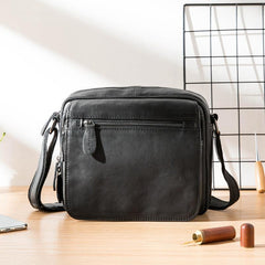 Black Cool Leather Mens Side Bag Postman Bag Small Black Messenger Bags Courier Bag for Men - iwalletsmen