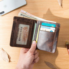 Dark Brown Handmade Leather Mens Front Pocket Wallets Bifold Vintage billfold Wallet Small Wallet for Men - iwalletsmen