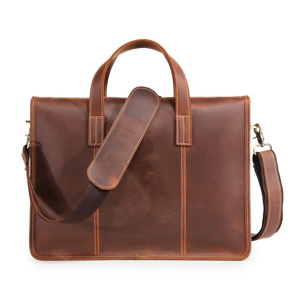 Vintage Leather Mens Laptop Handbag Work Bag Business Bag Shoulder Bag For Men - iwalletsmen