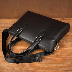 Black Leather Mens 13inches Briefcase Laptop Briefcase Shoulder Business Bags Work Bag for Men - iwalletsmen