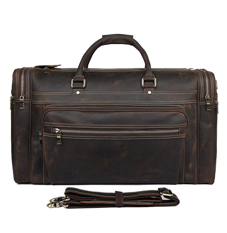 Vintage Large Leather Men's Overnight Bag Brown Travel Bag Weekender Bag For Men - iwalletsmen
