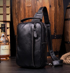 Vintage Brown Leather Mens Crossbody Pack Sling Bag Sling Pack Casual Chest Bags One Shoulder Backpack for Men - iwalletsmen