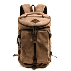 Khaki Waxed Canvas Mens Waterproof Dark Gray Large Hiking Backpack Travel Backpack Barrel Bag for Men - iwalletsmen