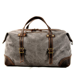 Casual Waxed Canvas Leather Mens Gray Large Travel Weekender Bag Luggage Duffle Bag for Men - iwalletsmen