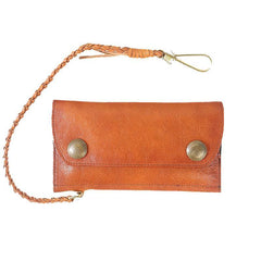 Tan Leather Mens Cool Trifold Chain Wallet Long Leather Chain Wallet Biker Wallet for Men - iwalletsmen