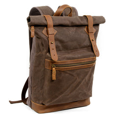Green Waxed Canvas Leather Mens Cool Backpack Canvas Travel Backpack Canvas School Backpack for Men - iwalletsmen