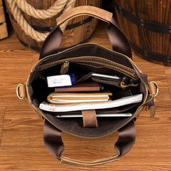 Brown Leather Mens 13 inches Briefcase Vertical Laptop Side Bags Business Bags Work Bags for Men - iwalletsmen