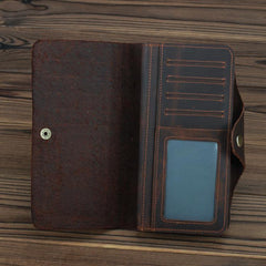Coffee Leather Long Wallet for Men Trifold Long Wallet Leather Multi-Cards Wallet For Men - iwalletsmen