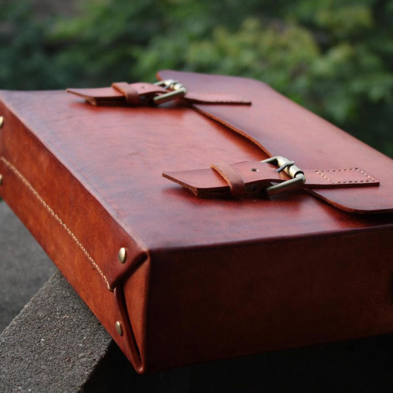Cool Handmade Leather Mens Briefcase Business Laptop Briefcase for men - iwalletsmen