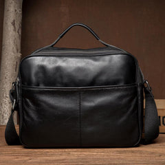Cool Black Leather 11 inches Mens Small Messenger Bags Courier Bag Shoulder Briefcase for Men - iwalletsmen