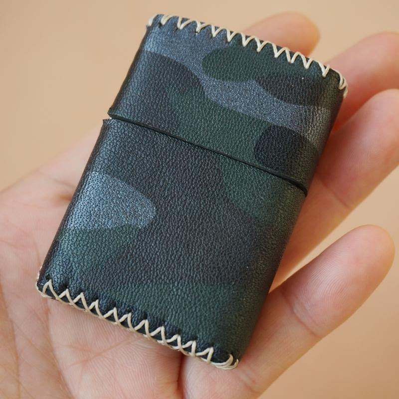 Cool Handmade Camouflage Leather Mens Classic Zippo Lighter Case Standard Zippo Lighter Holder for Men - iwalletsmen
