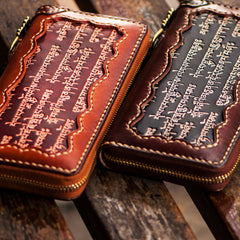 Handmade Leather Mens Tibetan Chain Biker Wallet Cool Leather Wallet Long Clutch Wallets for Men