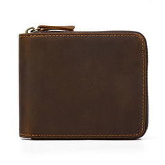 Brown Zip Leather Billfold Wallet for Men Bifold Wallet Vertical Zip Leather Small Wallet For Men - iwalletsmen