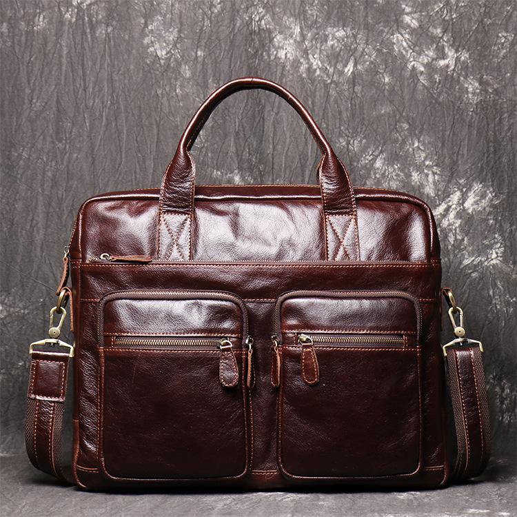 Brown Oiled Leather Men's Brown Professional Briefcase 15‘’ Laptop Handbag Business Bag For Men - iwalletsmen