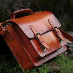 Handmade Leather Cool Mens Brown Briefcase Messenger Bag School Bag for men - iwalletsmen
