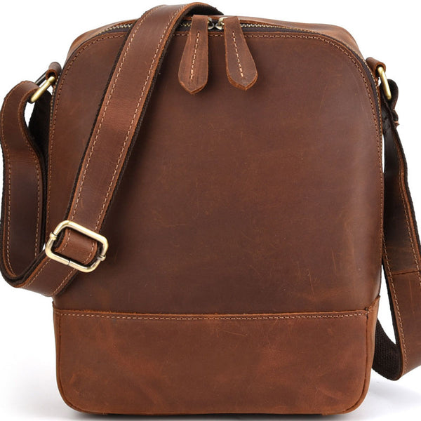 Cool Dark Brown Leather Mens Tablet Messenger Bag Small Side Bag Courier Bag For Men - iwalletsmen