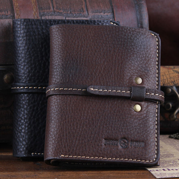 Genuine Leather Mens Cool Slim Long billfold Leather Wallet Men Small Wallets Bifold for Men