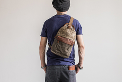 Canvas Leather Mens Cool Chest Bag Sling Bag Crossbody Bag Travel Bag Hiking Bag for men - iwalletsmen